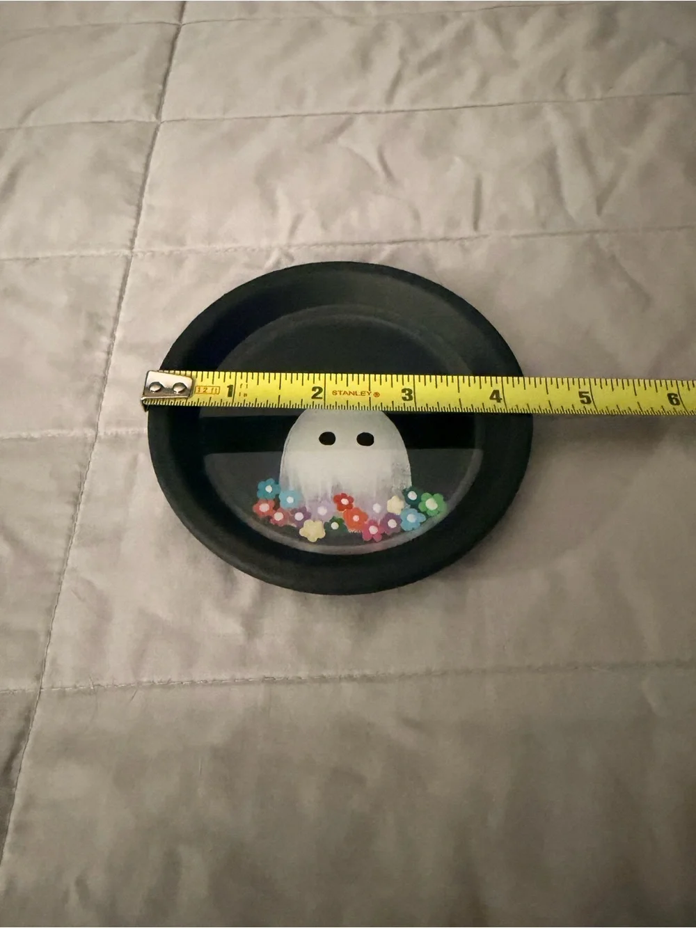 Hand-Painted Ghost Trinket Dish in Black with Colorful Flowers